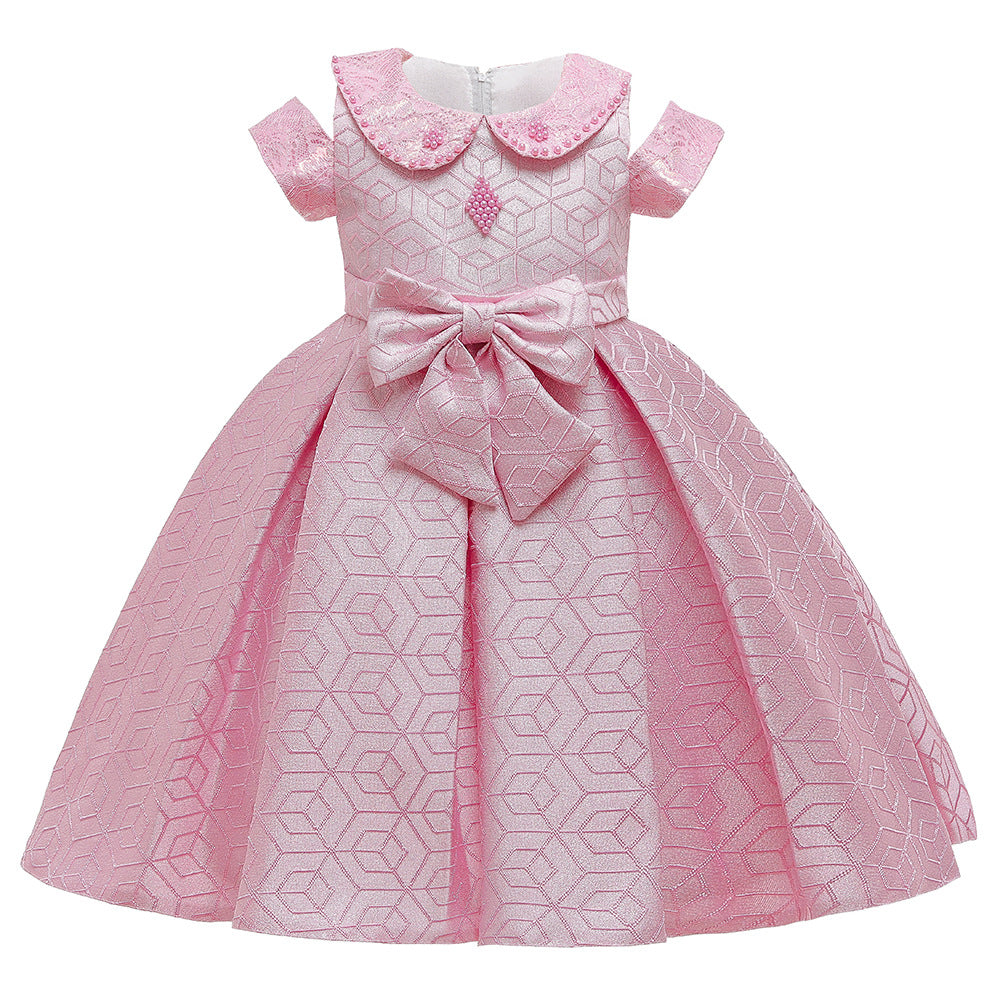 Children's Girl Doll Collar Jacquard Small Host Performance Dress Princess Dress