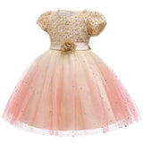 Children's Girls' Sequin Gauze Fluffy Skirt Starry Sky Contrast Color Piano Performance Dress Princess Dress Wedding Dress