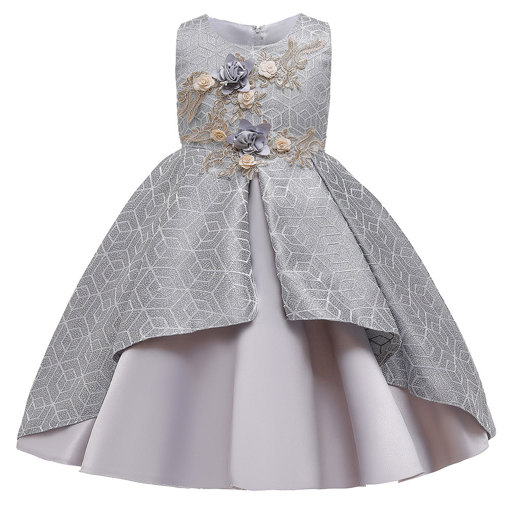 Children Girls Decal Irregular Skirt Piano Performance Dress Princess Wedding Dress