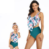Women's two-piece swimsuit printed high waist bikini flounced parent-child swimwear for Mom and Me