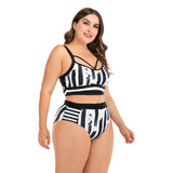 Striped print backless plus size bikini