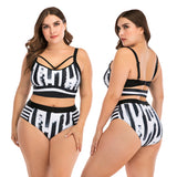 Striped print backless plus size bikini