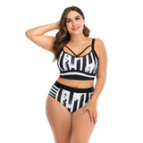 Striped print backless plus size bikini