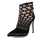 Hollow-out rivets stiletto heel sandal boots women's shoes