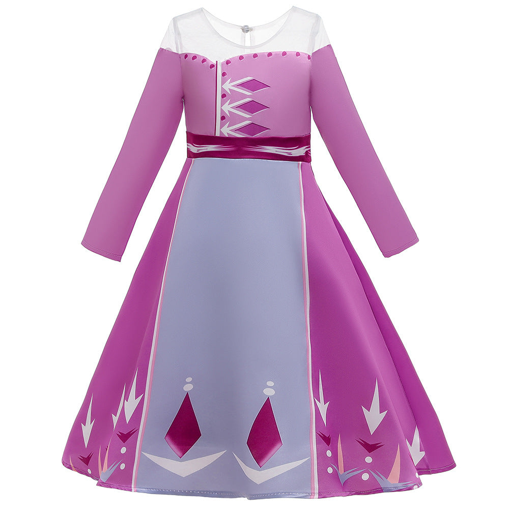 Children's Women's Cartoon Printed Long Sleeve Cosplay Ice And Snow 2 Aisha Princess Dress  Performance Dress