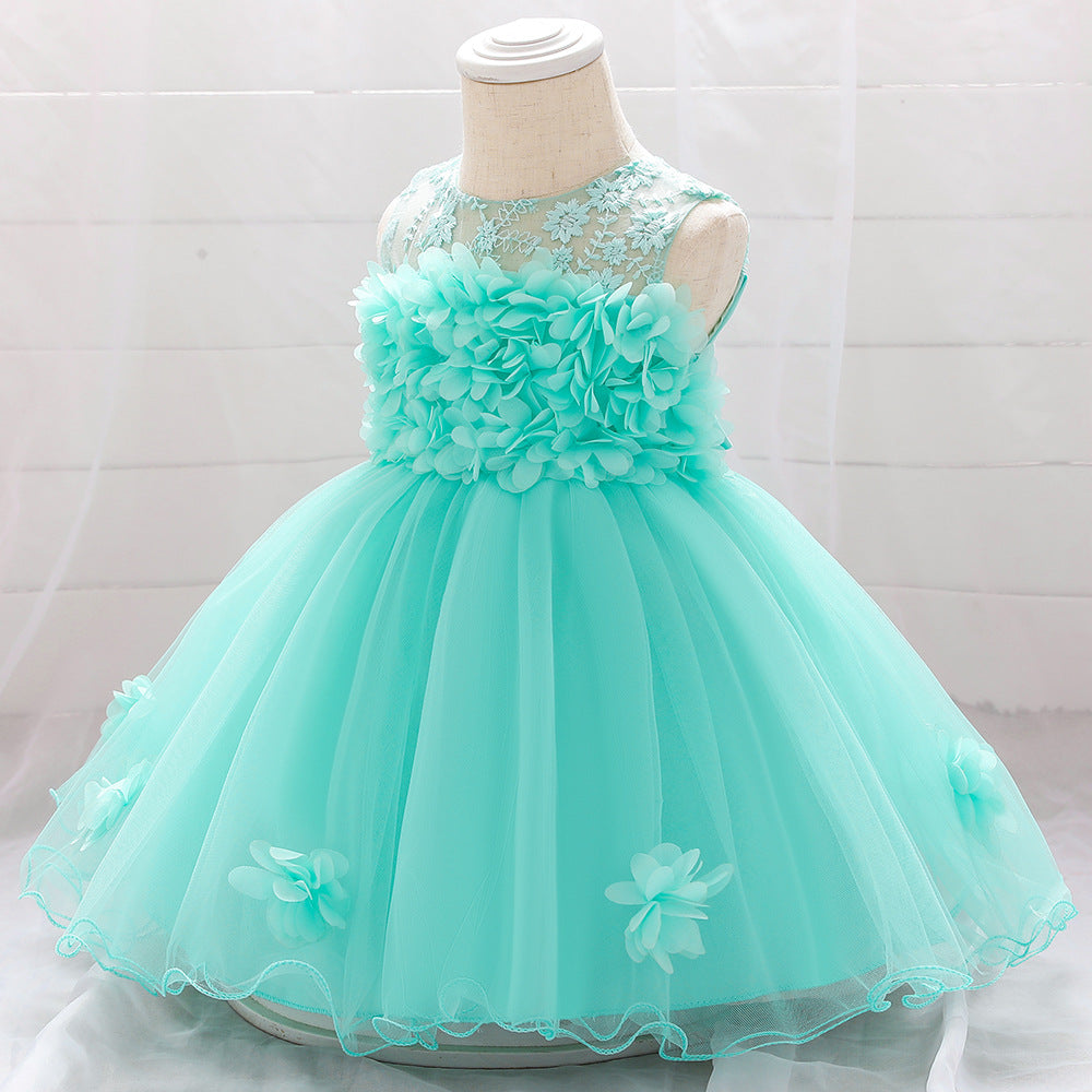 Children's Girls Flower Lace Gauze Fluffy Wedding Dress