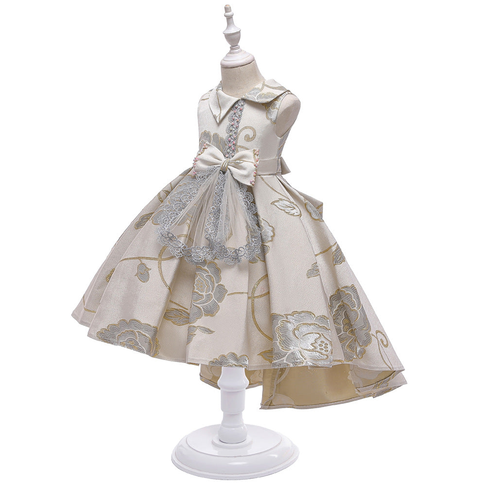 New Children's Dress Skirt Forged Cloth Nail Bead Flower Princess Skirt Pompous Skirt Trailing Girls Evening Dress