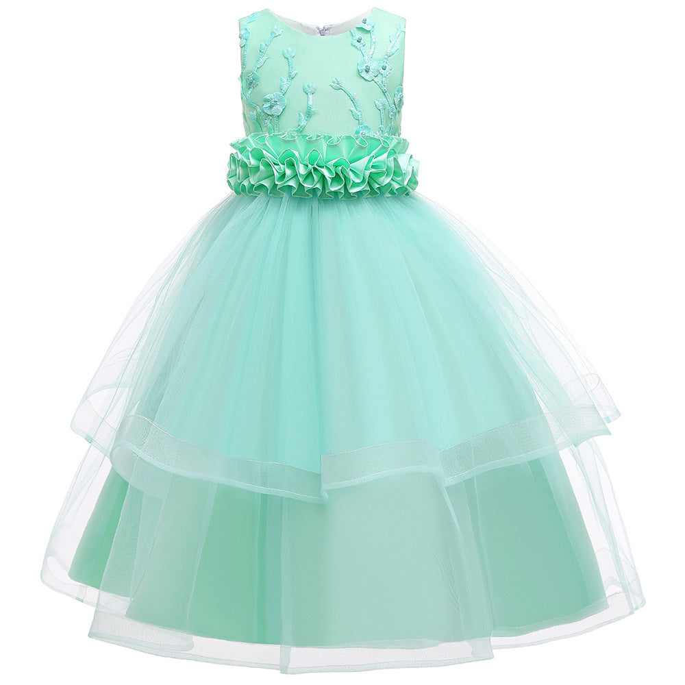 Children's Girls' Applique Puffy Skirt Irregular Skirt Host Dress Evening Dress