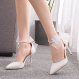 Butterfly flower wedding shoes strap bridal shoes stiletto heel pointed toe wedding shoes women's sandals pointed toe high heels