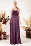 A-Line Sweep-Brush Train Velvet Bridesmaid Dress