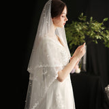 Pearl lace veil bridal wedding accessories