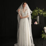 Bride simple double-layer long tailing veil