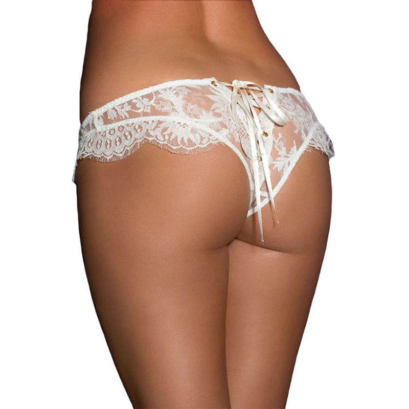 Large size sexy underwear eyelash lace edge sexy briefs lace-up perspective low waist