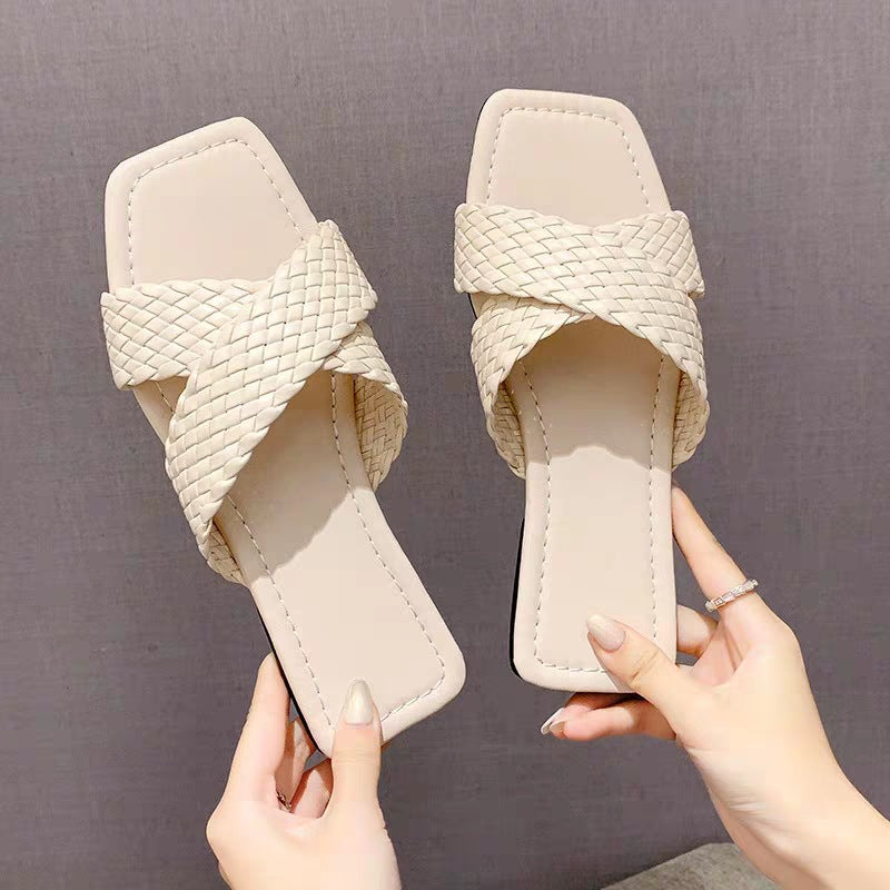 Women's summer fashion flat rattan cross lace-up sandals