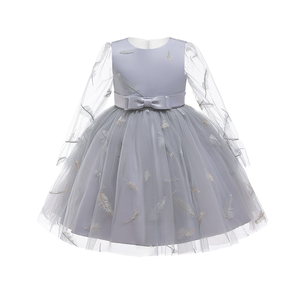 New Girls Dress Skirt Feather Embroidery Small Fresh Gauze Pompous Skirt Wedding Dress
