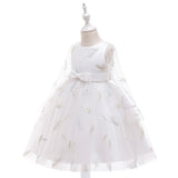 New Girls Dress Skirt Feather Embroidery Small Fresh Gauze Pompous Skirt Wedding Dress