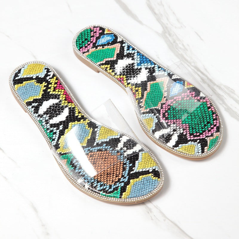 Snake pattern sandals flat heel women's sandals fashionable all-matching shoes