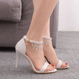 Stiletto sandals white bridal wedding shoes