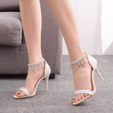 Stiletto sandals white bridal wedding shoes