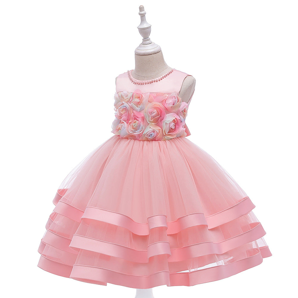 New Children's Dress Sleeveless Beaded Flower Gauze Pompous Dress Flower Child Dress