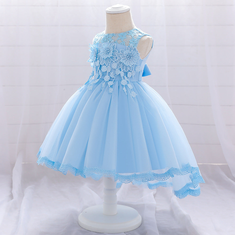 The New Baby Princess Dress Flower Trailing Sleeveless Mesh Pompous Dress