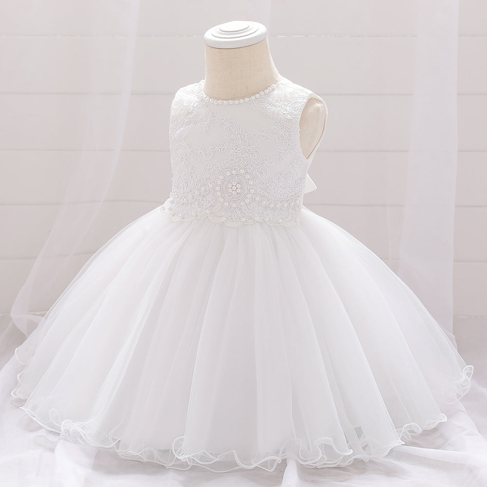 Girls' Sleeveless Embroidered Beaded Fluffy Skirt Princess Dress