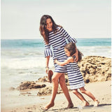 Striped women's mother daughter parent-child dress lace skirt