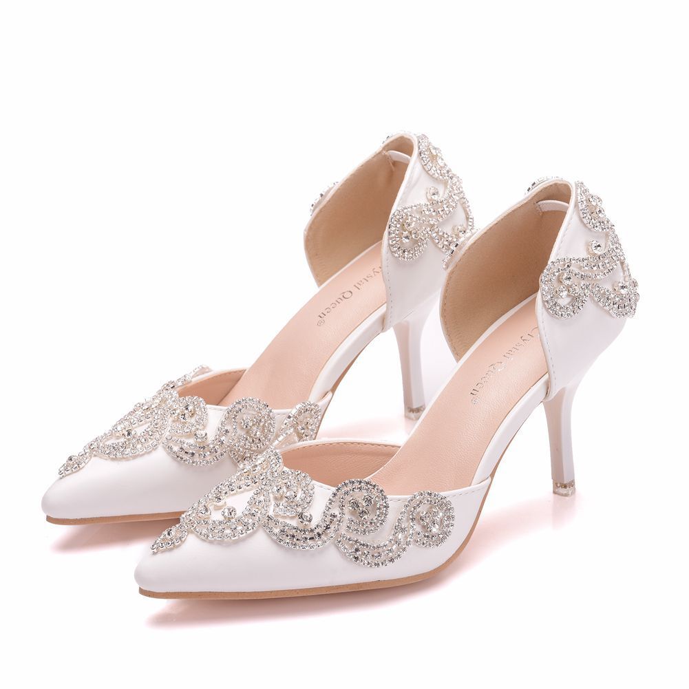 Rhinestone Wedding shoes stiletto heel pointed sandals hollow two-piece sandals