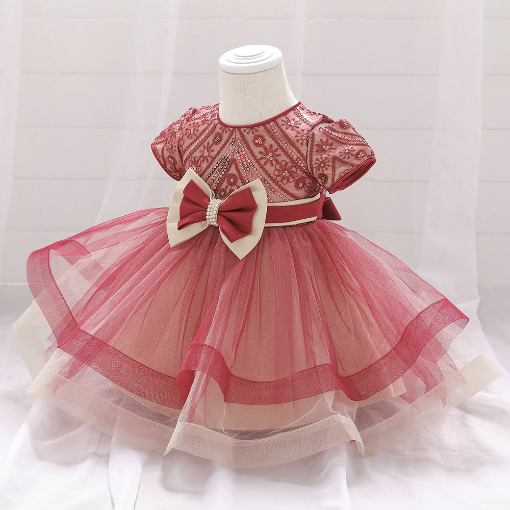Princess Bow-Tie Sequined Baby Flowery Dress