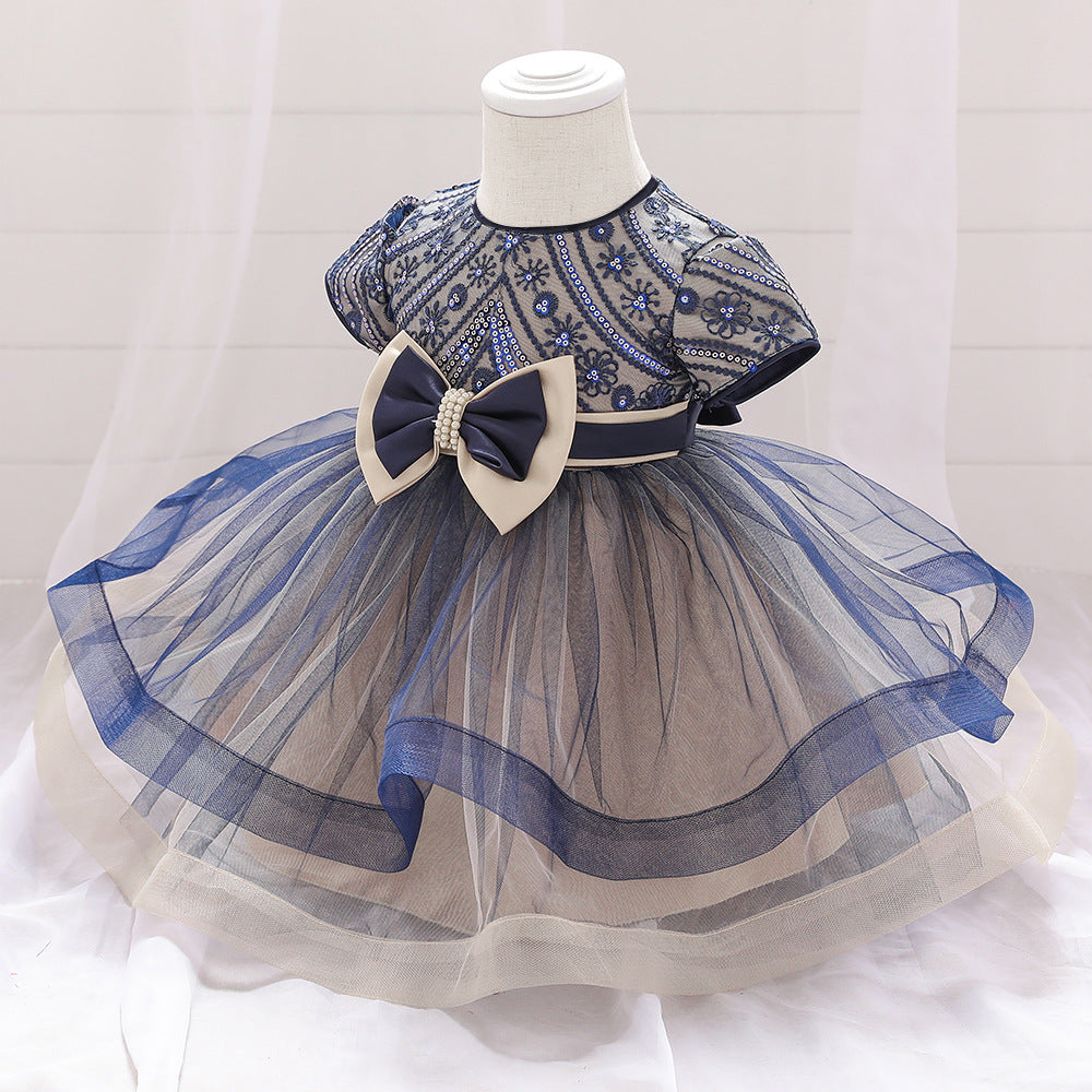 Princess Bow-Tie Sequined Baby Flowery Dress