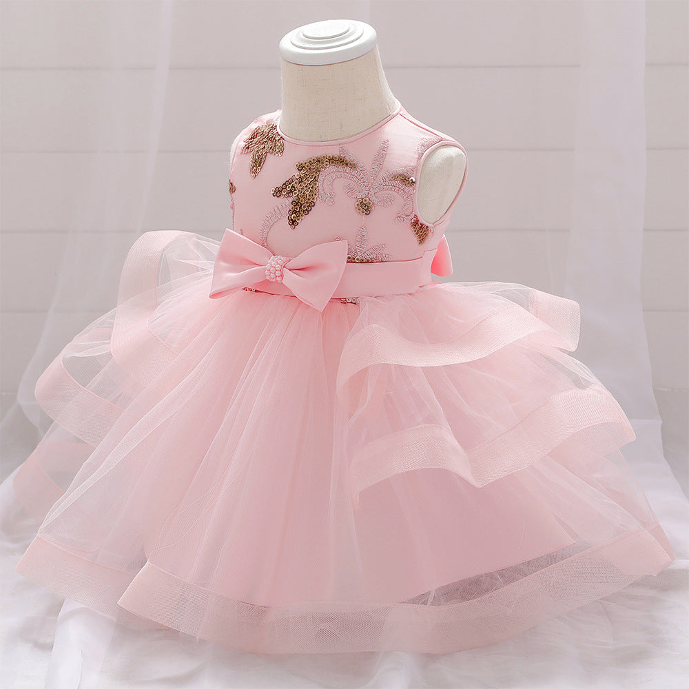 New Baby Princess Dress Multi-Layer Gauze Pompous Dress First Year Baby Baptism Dress Flower Child Dress