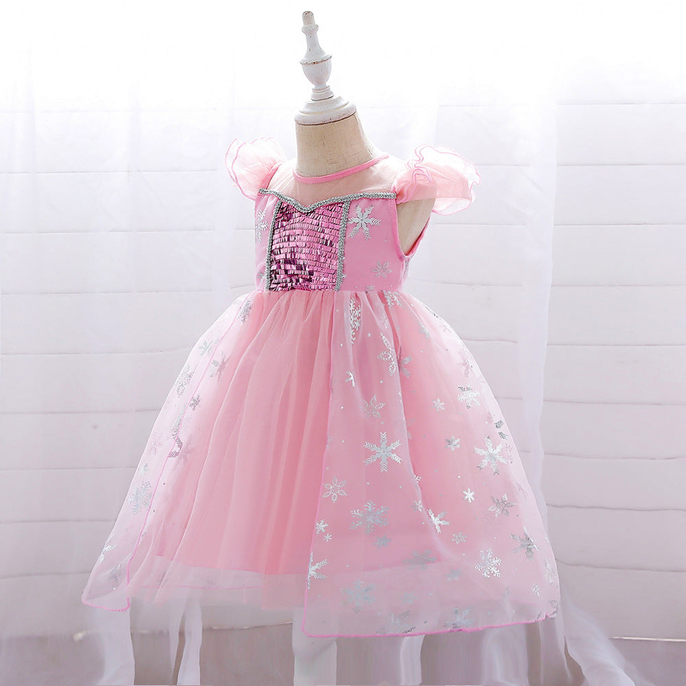 Children's Formal Dress Girl's Summer Dress Princess Skirt Fly Sleeve Mesh Isa Sequined Dress