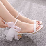 Square heel chunky heel sandals shallow mouth Strap Sandals big bow Women's Mid Heel women's sandals