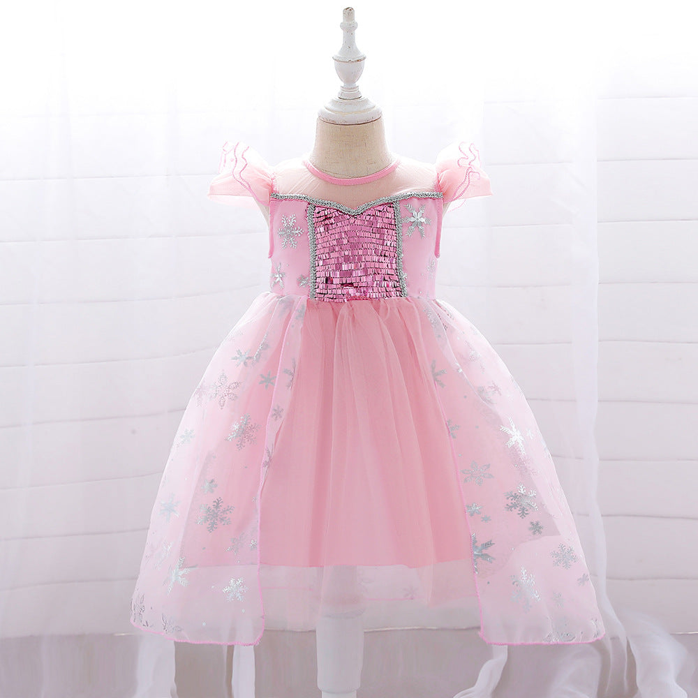 Children's Formal Dress Girl's Summer Dress Princess Skirt Fly Sleeve Mesh Isa Sequined Dress