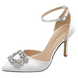 Satin pointed high heel stiletto heel hollow buckle strap bridal shoes