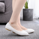 Large size white lace flat shoes shallow mouth pumps women comfortable pregnant woman flat casual shoes women