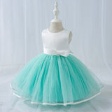 Children's Girls Sleeveless Bow Mesh Puffy Skirt Color Matching Dress