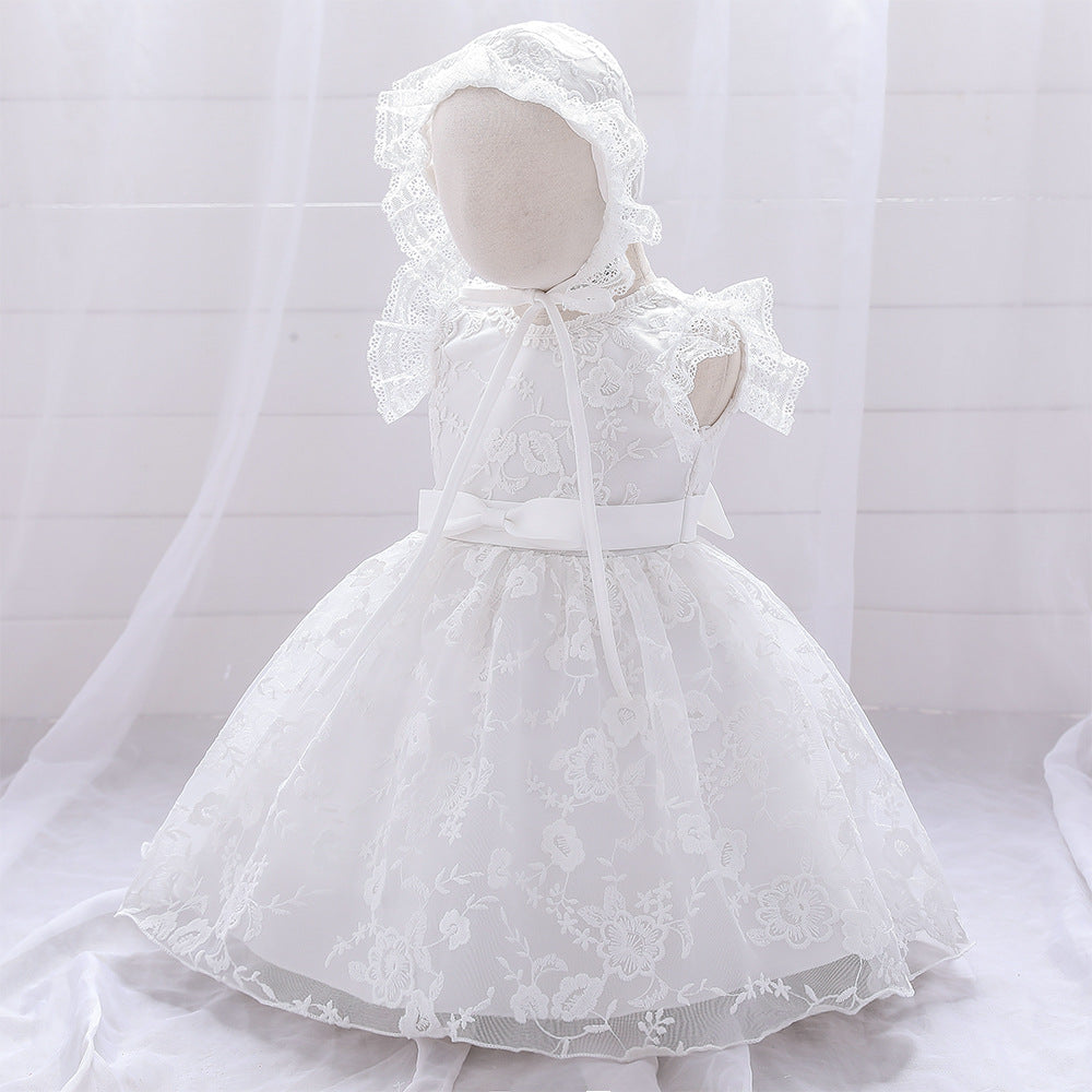 Girl's Birthday Embroidered Flower Pure White Gauze Fluffy Dress Skirt