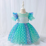 Girl's First Birthday Sequin Mesh Puffy Gauze Dress Photography Suit