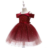 Children's Girl's One Shoulder Off Shoulder Star Sequin Poncho Dress Princess Dress