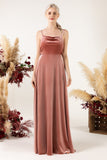 A-Line Sweep-Brush Train Velvet Bridesmaid Dress