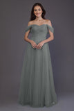 Sheath-Column Floor Length Tulle Bridesmaid Dress