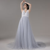 A-Line Court Train Lace Tulle Wedding Dress CW2816