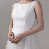 A-Line Knee Length Satin Lace Wedding Dress
