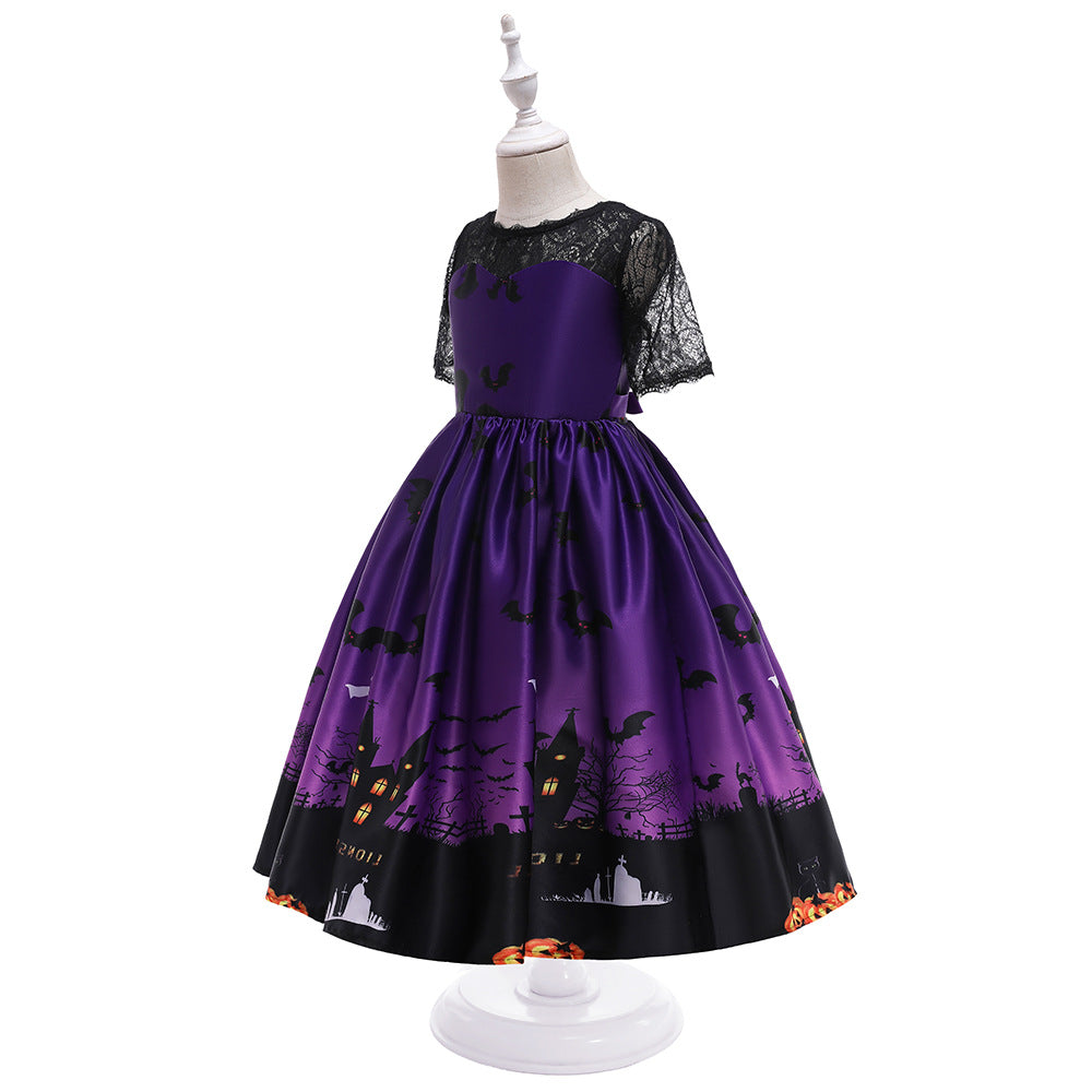 New Halloween Dress Printed Mid-Length Dress Children's Performance Clothes