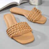 Women's beach flat shoes knitted belt sandals and slippers plus size