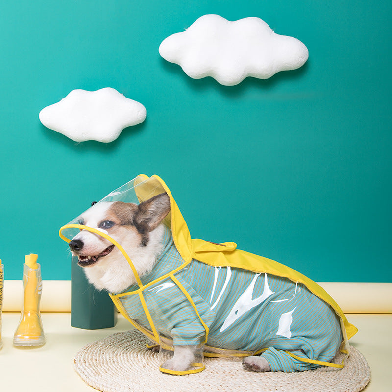 Transparent raincoat dog waterproof clothes big hat can cover the head fast wearing poncho kerky