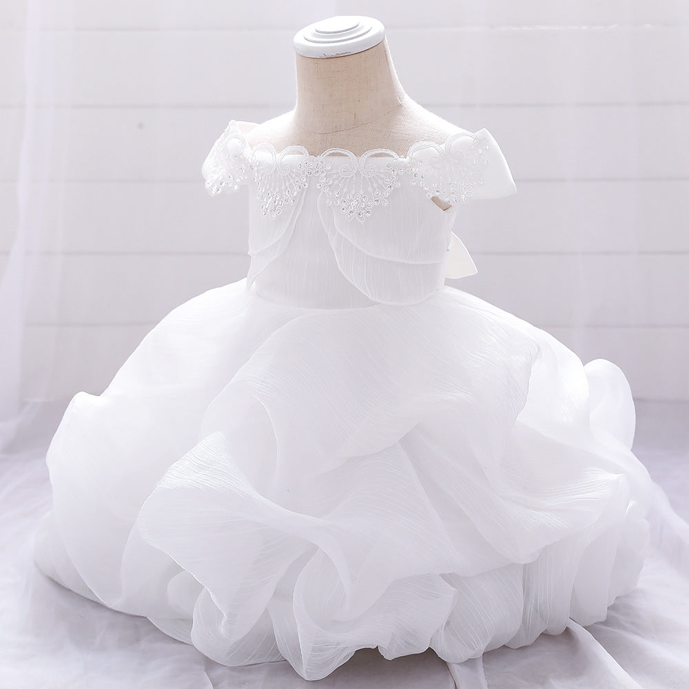New Children's Dress Princess Dress Off The Shoulder Baby First Birthday Dress Birthday Photography Dress