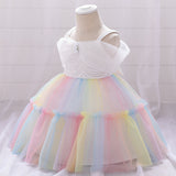 New Children's Dress One Shoulder Summer Gauze Flower Child Girls Dress First Year Dress