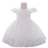 The New Children's Dress Embroidered With Beaded Gauze Pompous Skirt Pure White Flower Skirt Little Girl Dress